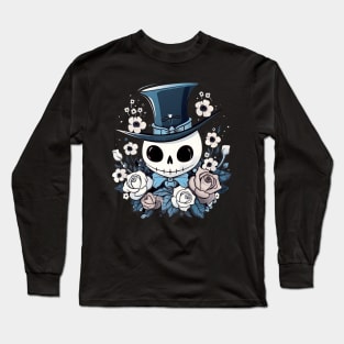 Cute Ghost with zylinder loves Nature and roses Long Sleeve T-Shirt